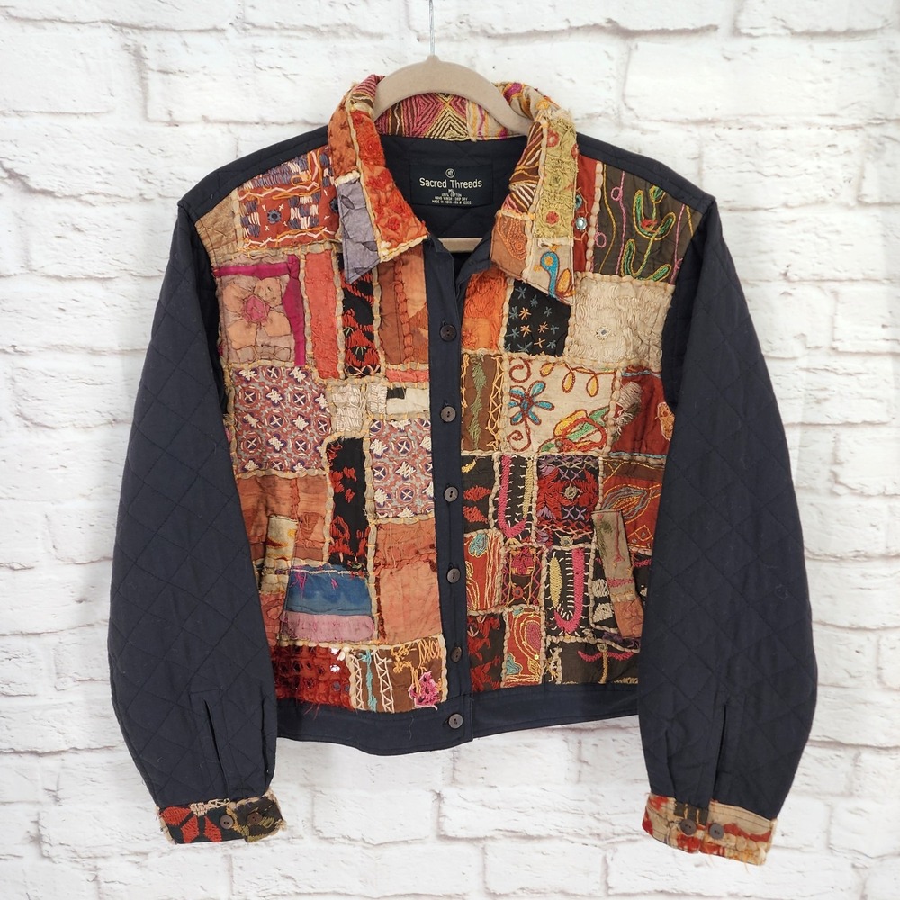 Sacred Threads Patchwork Jacket Wabi Sabi Festival Boho Artsy Hippie Size Large
